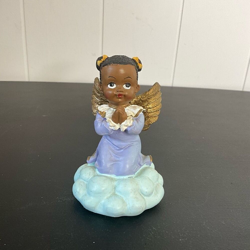 K's Collection Ethnic Girl of Color Angel Figurine Sitting on a Cloud 3.5" Tall